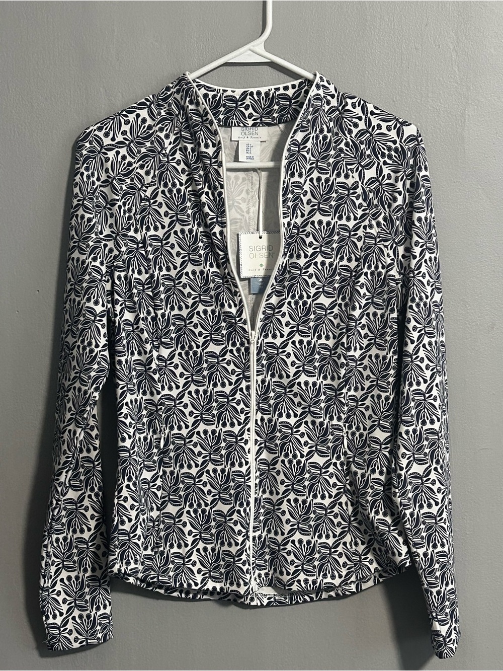 Sigrid Olsen Black & White Floral Zip Jacket